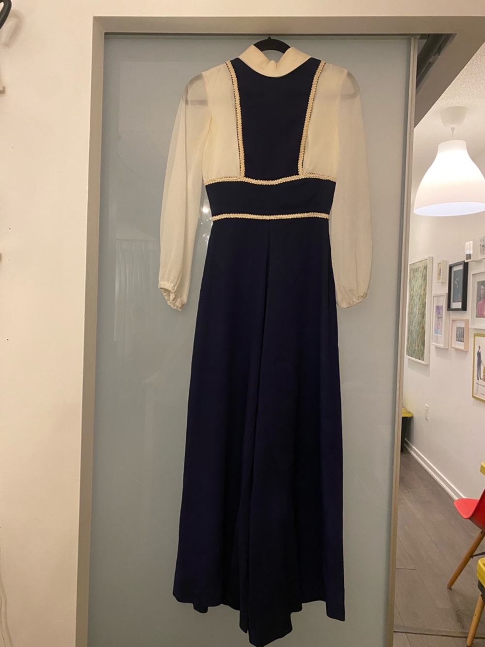 Vintage 60’s Navy and Cream Long-Sleeve Jumpsuit